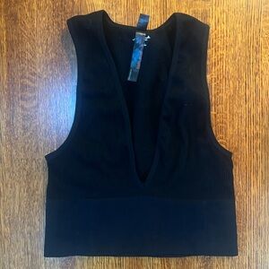 Urban Outfitters Out From Under—Black Deep V Stretchy Ribbed Basic Crop Top—M